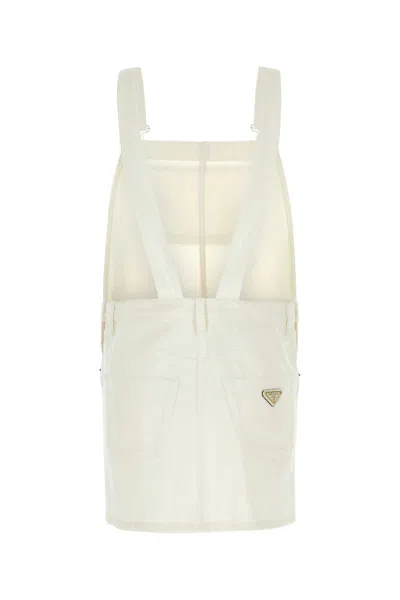 Prada Denim Dungarees Dress Adjustable Straps In White
