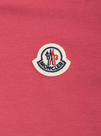 Moncler Red Crewneck Dress With Logo Patch Applied On The Front In Cotton Baby In Red