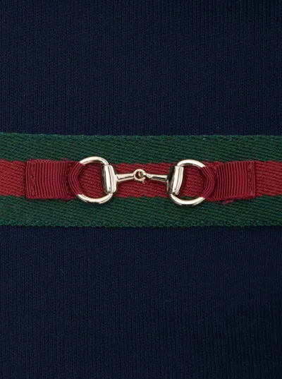 Gucci Blue Dress With Peter Pan Collar And Web Detail With Horsebit On The Front In Cotton Baby In Blue