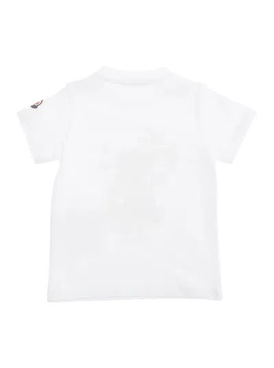 Moncler White T-shirt With Maxi Logo Print On The Front And Button Closure On The Sleeve In Cotton Stretch B In White
