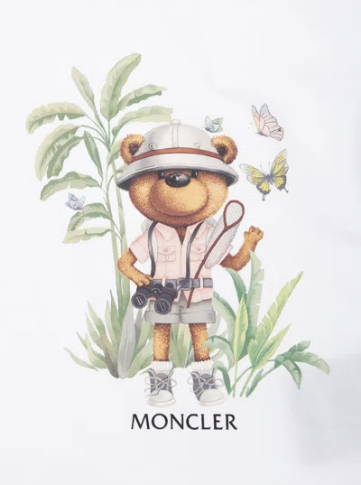 Moncler White T-shirt With Maxi Logo Print On The Front And Button Closure On The Sleeve In Cotton Stretch B In White