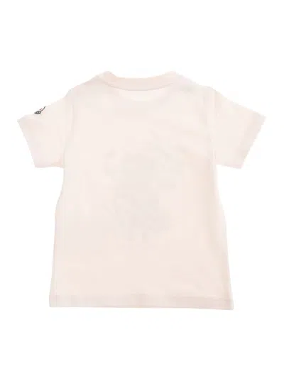 Moncler Pink T-shirt With Maxi Logo Print On The Front And Button Closure On The Sleeve In Cotton Stretch Ba In Pink