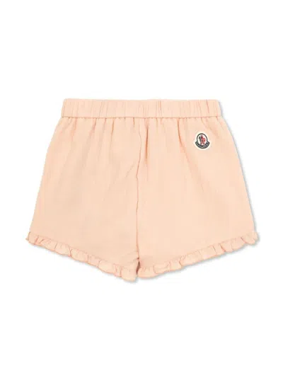 Moncler Pink Shorts With Applied Logo Patch On The Back In Cotton Baby In Pink