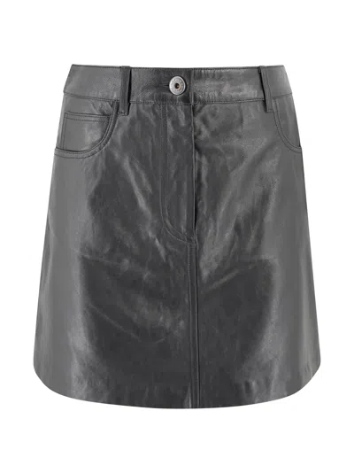 Weekend Max Mara Leather A-line Skirt With Patch And Side Pockets In Black