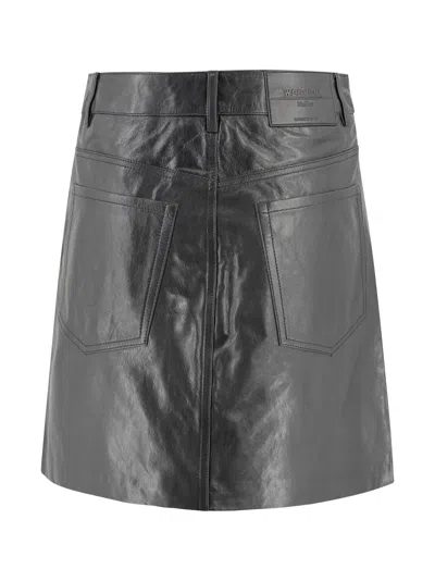 Weekend Max Mara Leather A-line Skirt With Patch And Side Pockets In Black