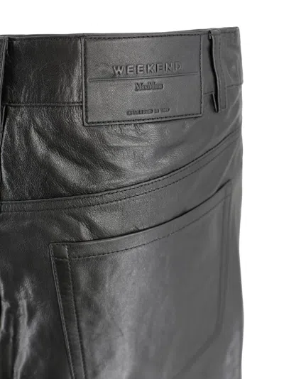 Weekend Max Mara Leather A-line Skirt With Patch And Side Pockets In Black