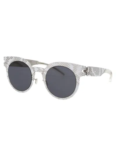 Mykita Silver White Python Dark Grey Solid Metal Sunglasses In Gray