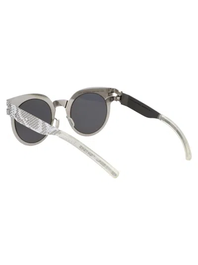 Mykita Silver White Python Dark Grey Solid Metal Sunglasses In Gray