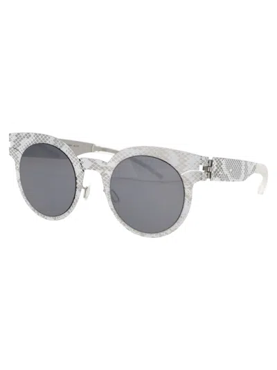 Mykita Silver White Python Dark Grey Solid Metal Sunglasses In Gray