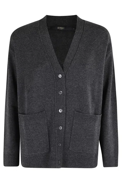 Seventy V-neck Long Sleeve Cardigan With Center Button Closure And Side Pockets In Black
