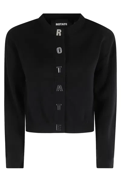 Rotate Birger Christensen Rotate Cropped Cotton Cardigan With Metal Logo Detail In Black