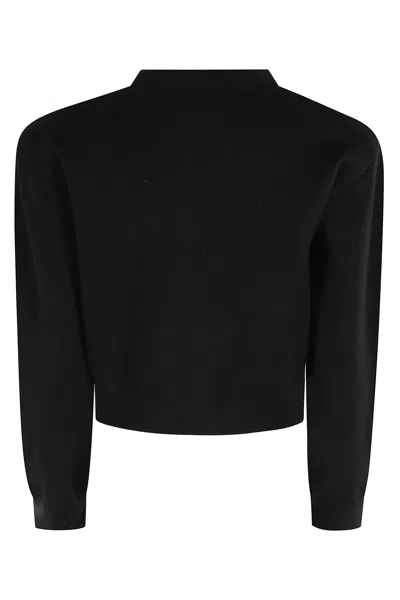 Rotate Birger Christensen Rotate Cropped Cotton Cardigan With Metal Logo Detail In Black
