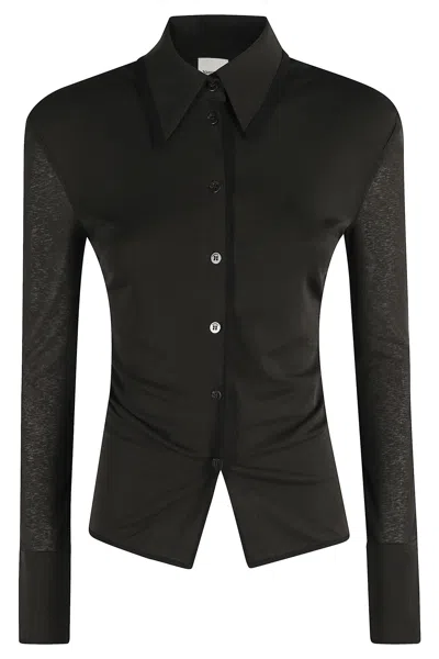 Nanushka Idana Long-sleeve Button-front Top In Black