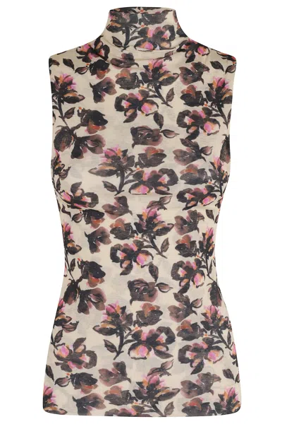 Nanushka Form-fitting Floral Print Top With High Neck In Multi