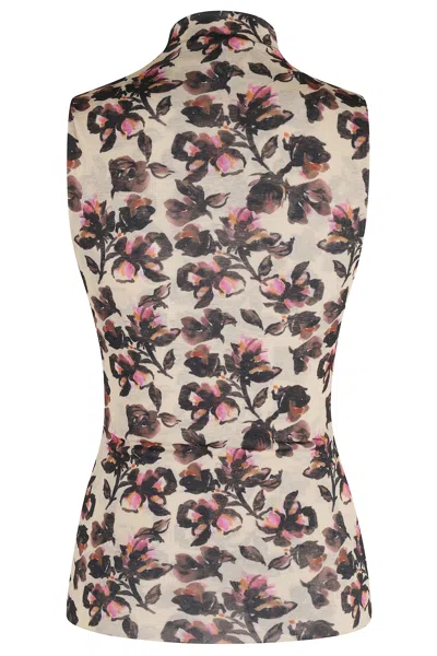 Nanushka Form-fitting Floral Print Top With High Neck In Multi