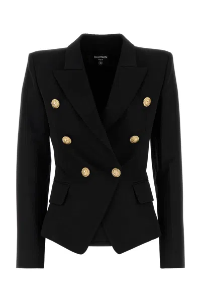 Balmain Wool Blazer With Flap Pockets And Gold-tone Buttons In Black