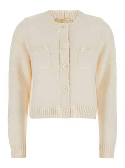 Michael Michael Kors Soft Ecru Cardigan With Button Closure In White