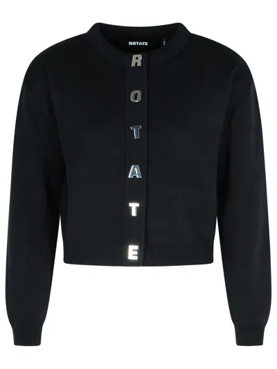 Rotate Birger Christensen Rotate Cropped Cotton Cardigan With Metal Logo Detail In Black
