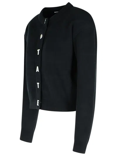 Rotate Birger Christensen Rotate Cropped Cotton Cardigan With Metal Logo Detail In Black