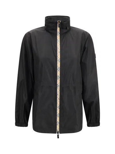 Burberry Nylon Parka With Elastic Cuffs And High Collar In Black