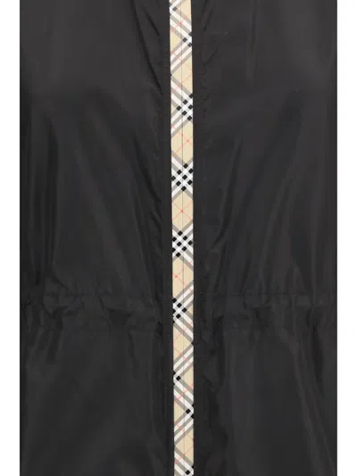 Burberry Nylon Parka With Elastic Cuffs And High Collar In Black