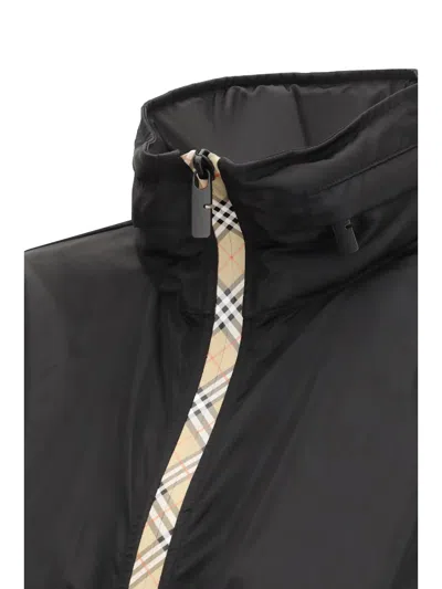 Burberry Nylon Parka With Elastic Cuffs And High Collar In Black