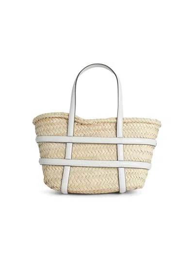 Tory Burch Small Straw Basket Tote With Dual Handles In White
