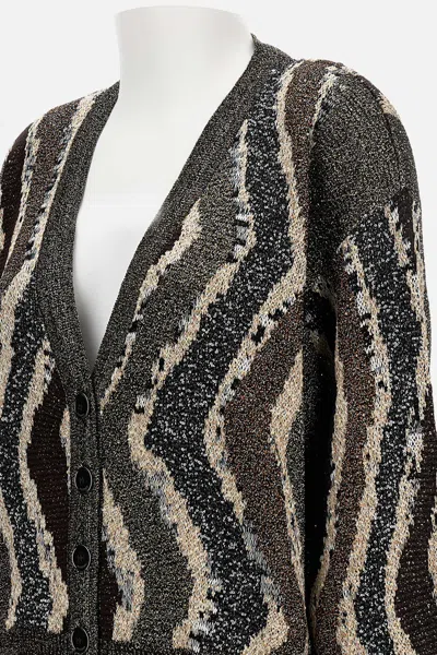 Missoni Boxy Cardigan With Buttons And Wave Pattern In Black