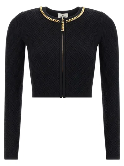 Elisabetta Franchi Diamond Knit Cardigan With Black Jewel Detail In Black
