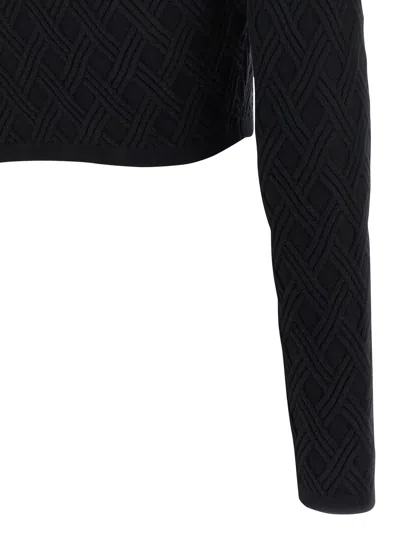 Elisabetta Franchi Diamond Knit Cardigan With Black Jewel Detail In Black