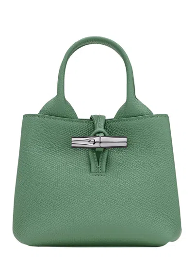 Longchamp Le Roseau Green Small Handbag With Adjustable And Removable Shoulder Strap In Leather
