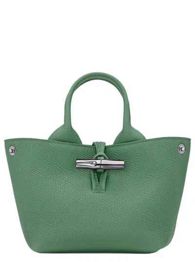 Longchamp Le Roseau Green Small Handbag With Adjustable And Removable Shoulder Strap In Leather