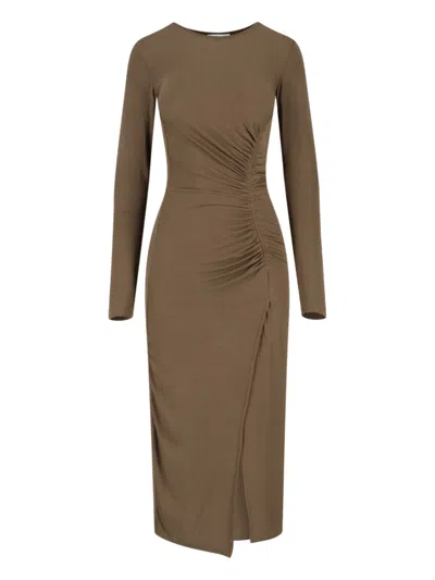 Isabel Marant Étoile Isabel Marant Etoile Women 'jelina' Green Midi Dress With Round Neck And Ruched Details In Modal Str In Brown
