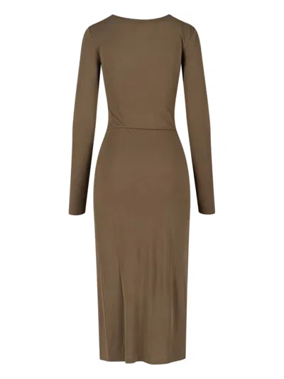 Isabel Marant Étoile Isabel Marant Etoile Women 'jelina' Green Midi Dress With Round Neck And Ruched Details In Modal Str In Brown