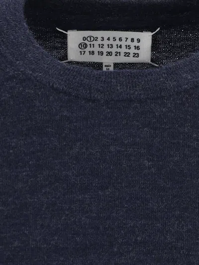 Maison Margiela Crewneck Sweater With Ribbed Cuffs And Elbow Patches In Blue