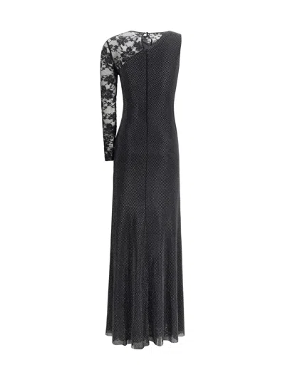 Self-portrait Self Portrait Black Rhinestone Mesh And Lace Maxi Dress In Black