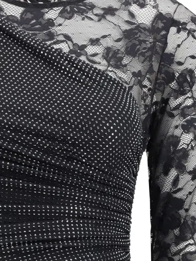 Self-portrait Self Portrait Black Rhinestone Mesh And Lace Maxi Dress In Black