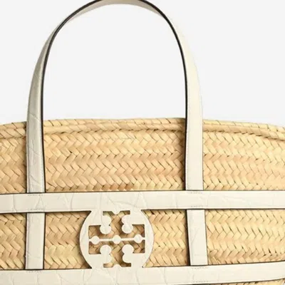 Tory Burch Ella White Basket Straw Shopping Bag In White