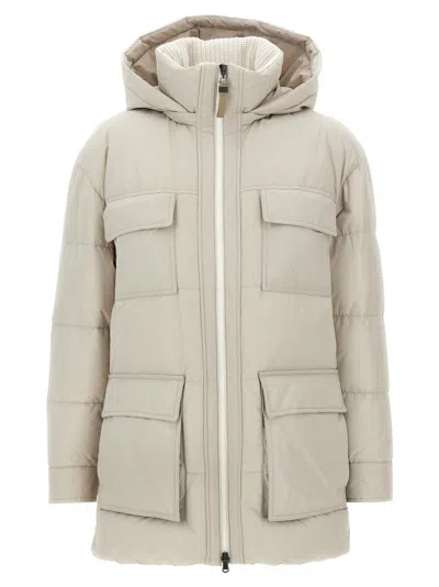 Brunello Cucinelli Hooded Down Jacket In Nylon And Cotton In White