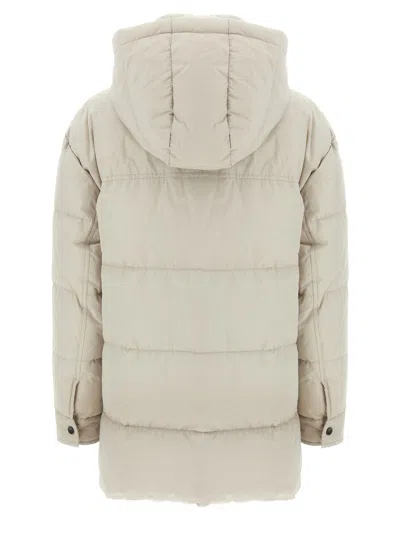 Brunello Cucinelli Hooded Down Jacket In Nylon And Cotton In White