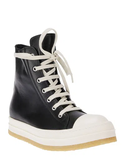 Rick Owens Geobasket High-top Sneakers Contrast Sole In Black
