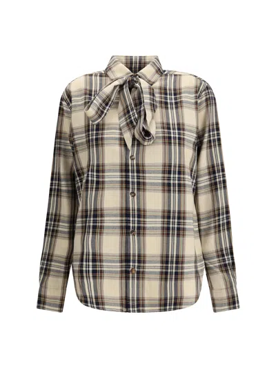 Saint Laurent Cassandre Check Shirt Oversized Tie Collar In Multi