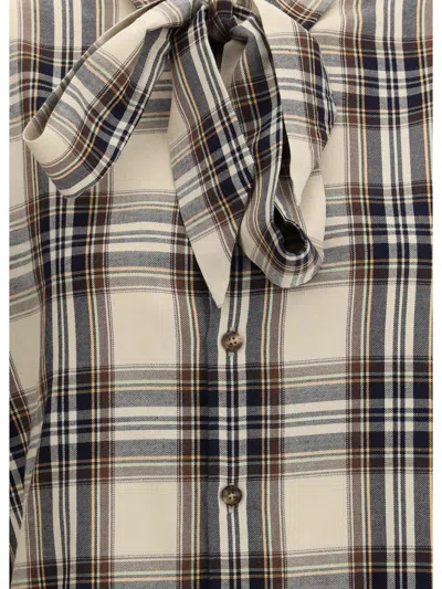 Saint Laurent Cassandre Check Shirt Oversized Tie Collar In Multi