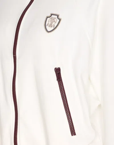 Brunello Cucinelli White Sweatshirt With Fixed Hood And Logo Patch On The Front In Cotton Blend Woman In White
