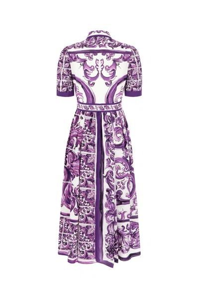 Dolce & Gabbana Poplin Shirt Dress With Maiolica Print In Purple