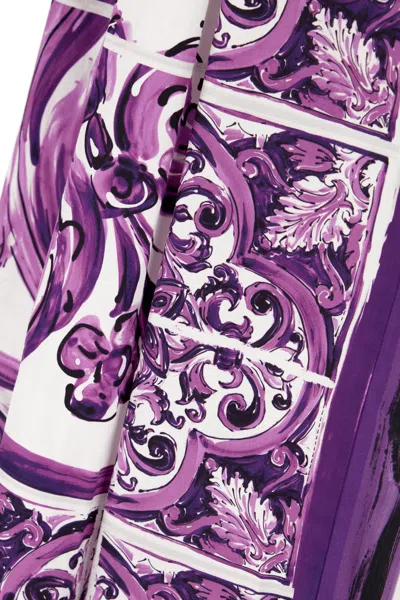 Dolce & Gabbana Poplin Shirt Dress With Maiolica Print In Purple