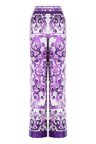 Dolce & Gabbana Maiolica Print Silk Wide Leg Trousers In Multi