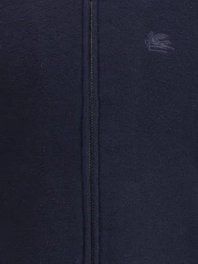 Etro Navy Blue Bomber Jacket With Embroidered Logo And Zip Fastening In Black