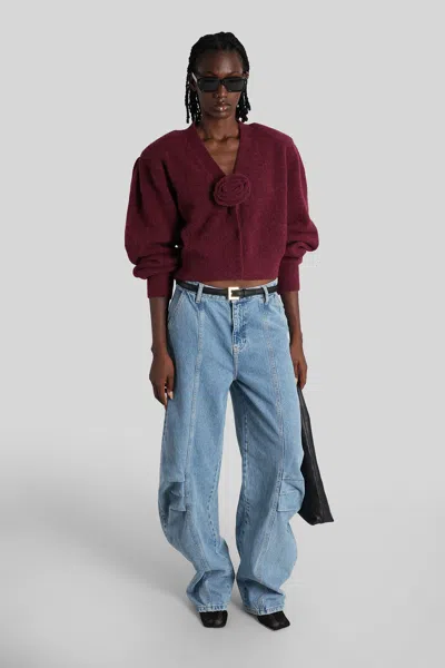 Rotate Birger Christensen Rotate Burgundy Alpaca Blend Cardigan In Black