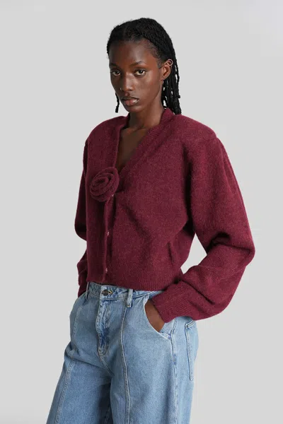 Rotate Birger Christensen Rotate Burgundy Alpaca Blend Cardigan In Black